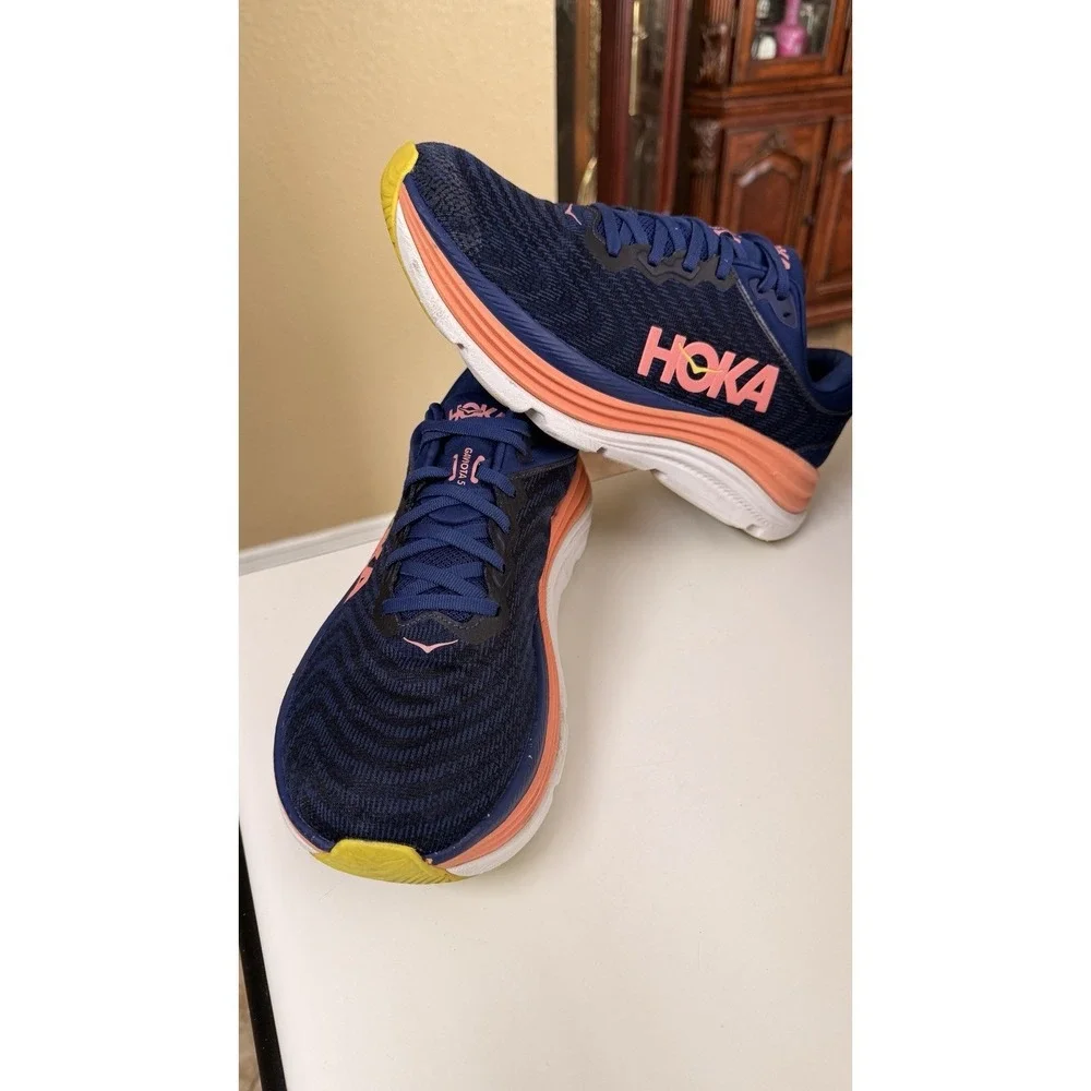 HOKA Gaviota 5 Women's Running Shoes Navy Coral Stability Sneakers US 11B